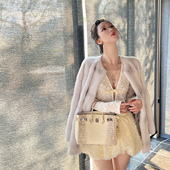 丹麦进口小母貂短二级紫罗兰工艺长短版 淡颜龙猫 水貂皮草外套