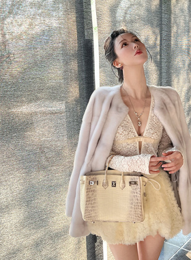 【淡颜龙猫】丹麦进口小母貂短二级紫罗兰工艺长短版水貂皮草外套