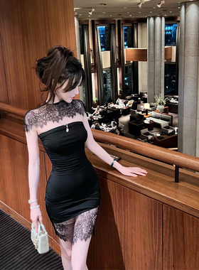 【迷人恶女】版型自带好身材坎肩掐腰包臀收褶蕾丝抹胸两件套裙