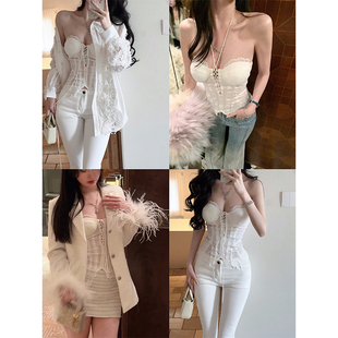 【西西里女神】易梦玲同款秀场性感御姐蕾丝抹胸连衣裙/纯欲抹胸