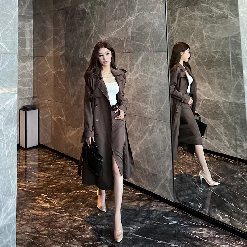 熊熊【莫妮卡】YS1刚柔并济双排扣廓形风衣直筒修身腰带半裙套装