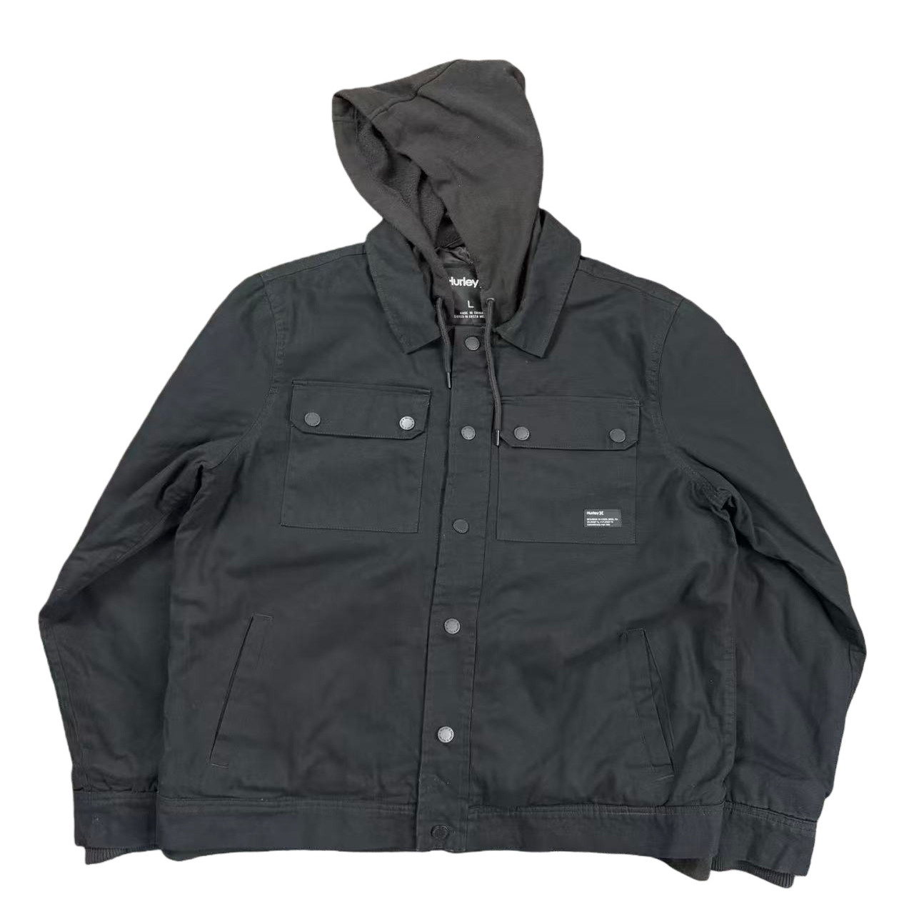 外单街头运动高货假两件帆布运动连帽棉衣 简约休闲百搭嘻哈上衣