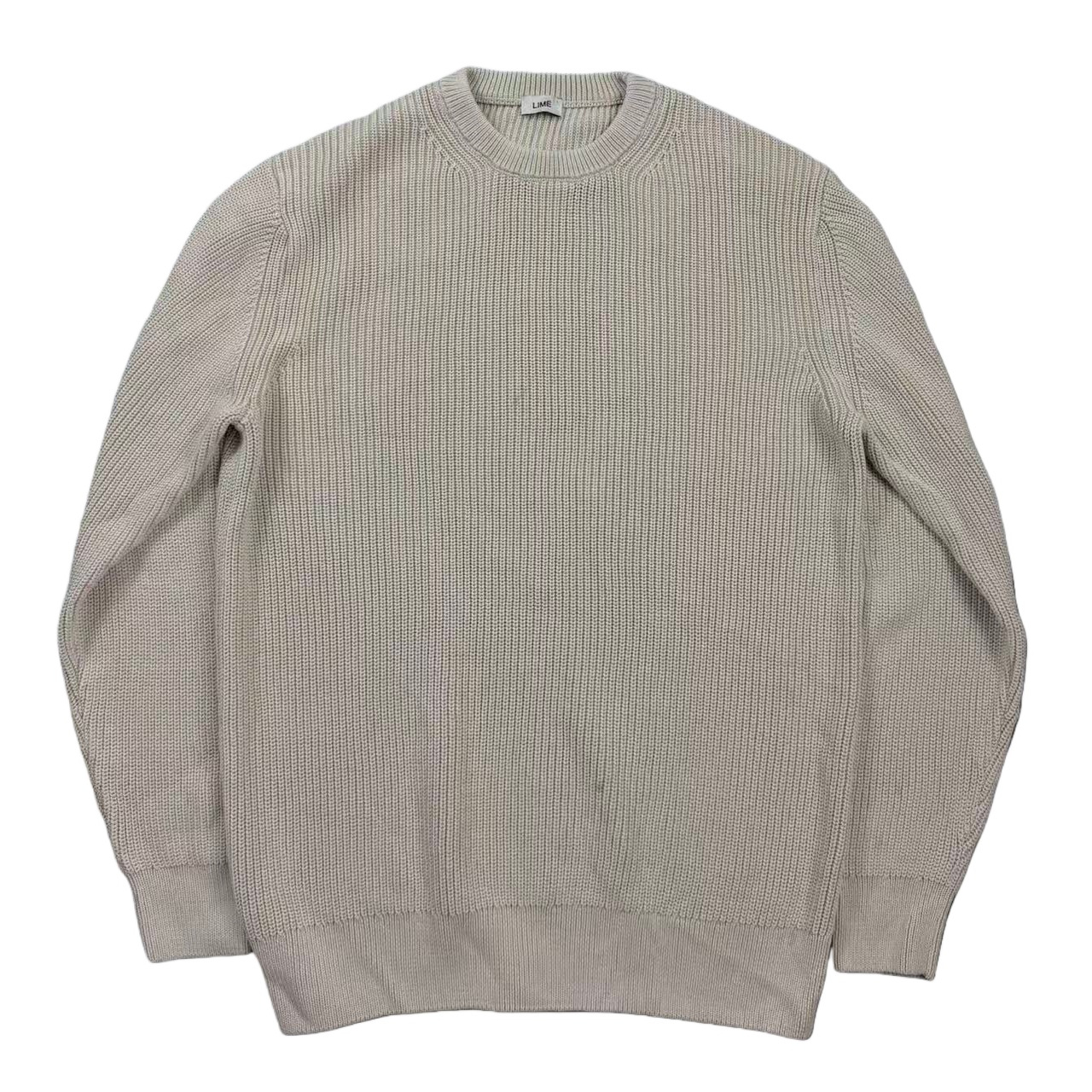 极简华夫格米色重磅洗水圆领毛衣