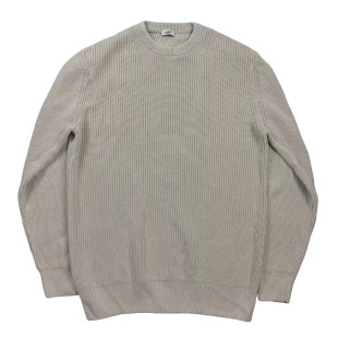 极简风华夫格米色圆领重磅粗针织衫 保暖毛衣 咔叽男女宽松长袖