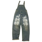 外贸单宽松阔腿连体牛仔裤 美式 街舞嘻哈复古水洗做旧印花背带裤