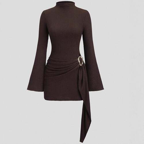 Womens Fall Winter Chic Minimalist Fitted Bodycon Textured