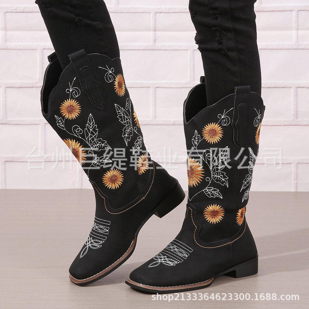 gloryinterest Cowgirl Western Boots for Women Mid Calf