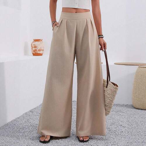 Women's High Waist Wide Leg Pants with Pockets  Fashionable