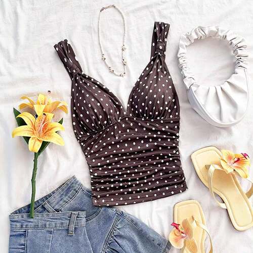 Women's Elegant Polka Dot Knit Top  Slim-Fitting Boho Style
