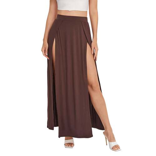 Women's Plain Split Thigh Wrap Fitted Maxi Skirt  Elegant