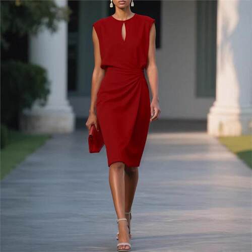 Women's Elegant Sleeveless Midi Dress  Keyhole Design