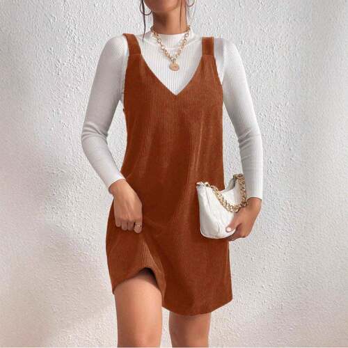 Women's Solid Color Corduroy Vest Dress without Sweater