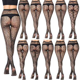 3-Pack Women's Lace-Pattern Fishnet Tights Black Fishnet