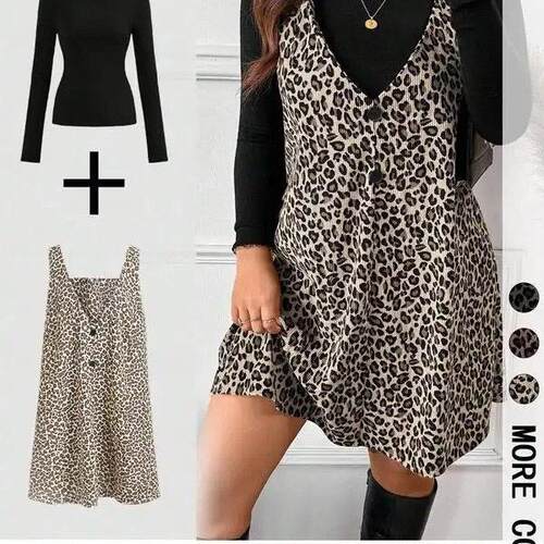 New 2-Piece Set: Women's Stretch T-Shirt + Leopard Print