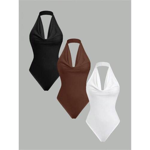 Solid Color Hanging Neck Bodysuit Casual Comfy Sleeveless