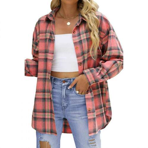 2026 Fall Clothes For Women Oversized Plaid Shacket Long Sve