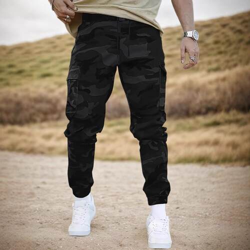 Men's camouflage print drawstring waist work pants regular