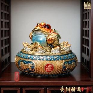 聚财铜金蟾招财摆件蟾蜍聚宝盆办公桌前台装 饰办公室公司开业礼品