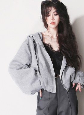 早秋欧美风连帽显瘦卫衣短外套