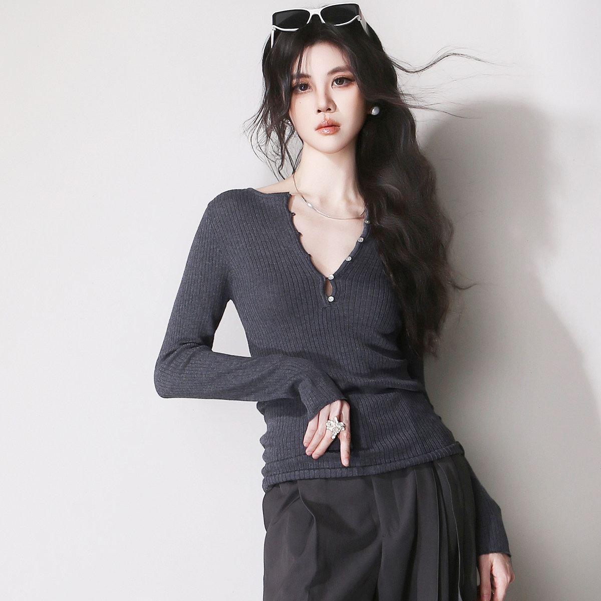 E9大弹力竖排口螺纹修身显瘦打底叠穿欧美风简约基础款百搭针织衫,女装/女士精品,毛针织衫,淘宝优惠券,粉丝福利购,淘宝优惠卷