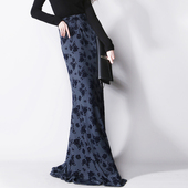 Z1超显瘦显腿长高腰弹力垂感仙气复古欧美风植绒娟网拖地半身长裙