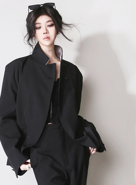 F45可配一套立领斜向扣不对称干练欧美风显瘦通勤休闲西装外套