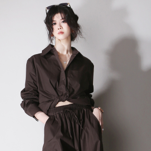 C5可配一套大气挺括落肩宽松欧美风不对称单侧大口袋长袖 遮肉衬衫