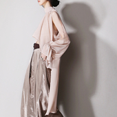 衬衫 C47飘逸独特设计前短后长镂空灯笼袖 系带欧美风宽松显瘦长袖