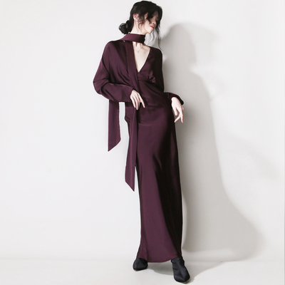 欧美风高腰深V显白显瘦连衣长裙