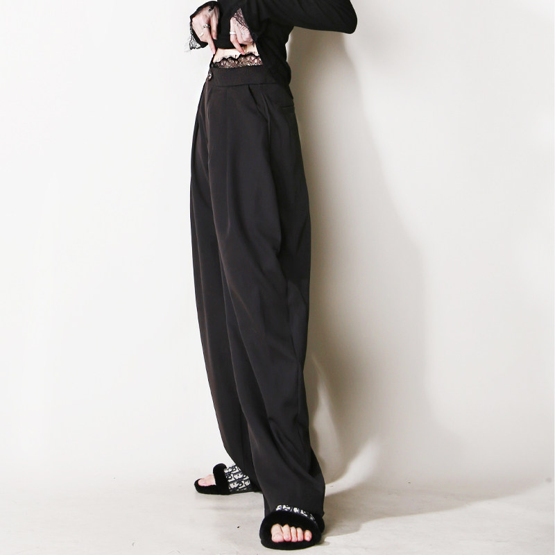 Y30蕾丝拼接假两件垂感收口阔腿宽松褶皱高腰显瘦欧美风休闲长裤,女装/女士精品,休闲裤,淘宝优惠券,粉丝福利购,淘宝优惠卷