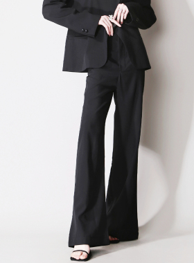 F44可配一套简约裁剪修饰腿型遮胯宽高腰直筒宽松欧美风西装长裤