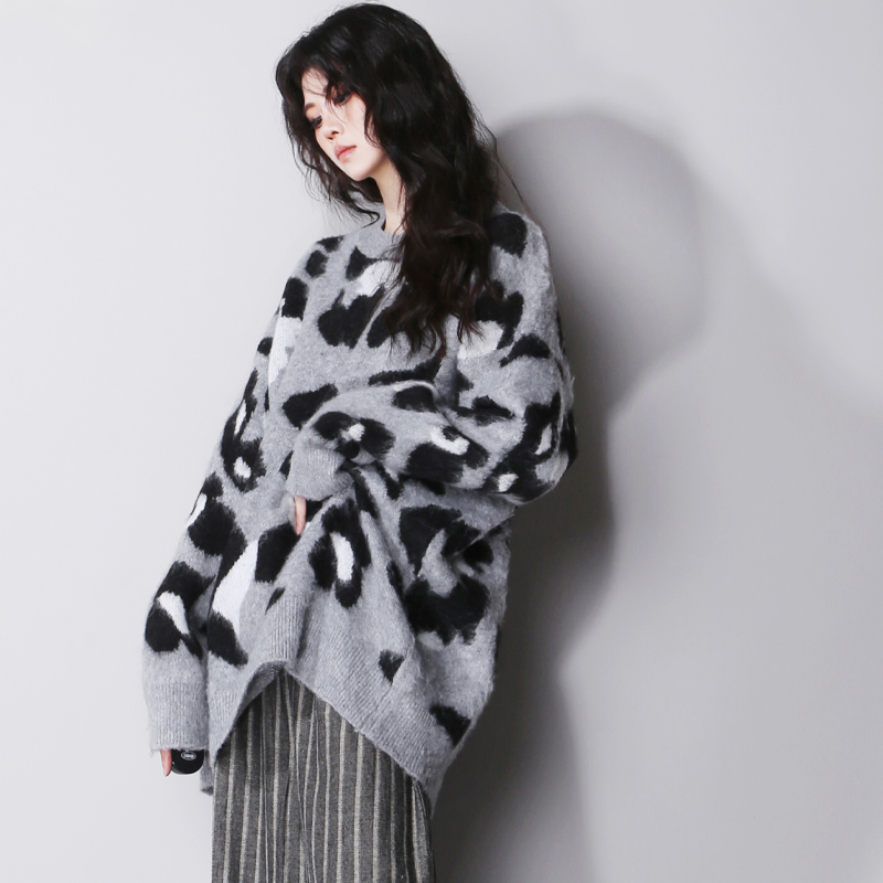 圆领欧美风宽松直筒毛衣