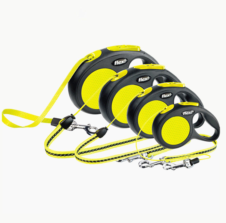 奇可家 flexi福莱希宠物狗狗荧光黄反光可伸缩自动牵引绳遛狗绳