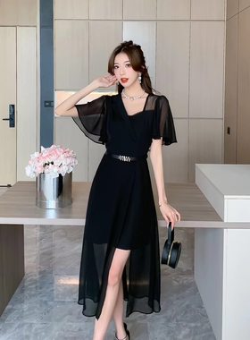 高级感名媛黑色连衣裙女