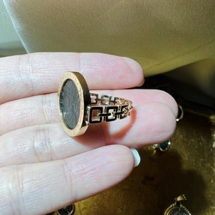 客订欣赏 古币戒指 罗马女神铜币戒指 18K金古币戒指定制