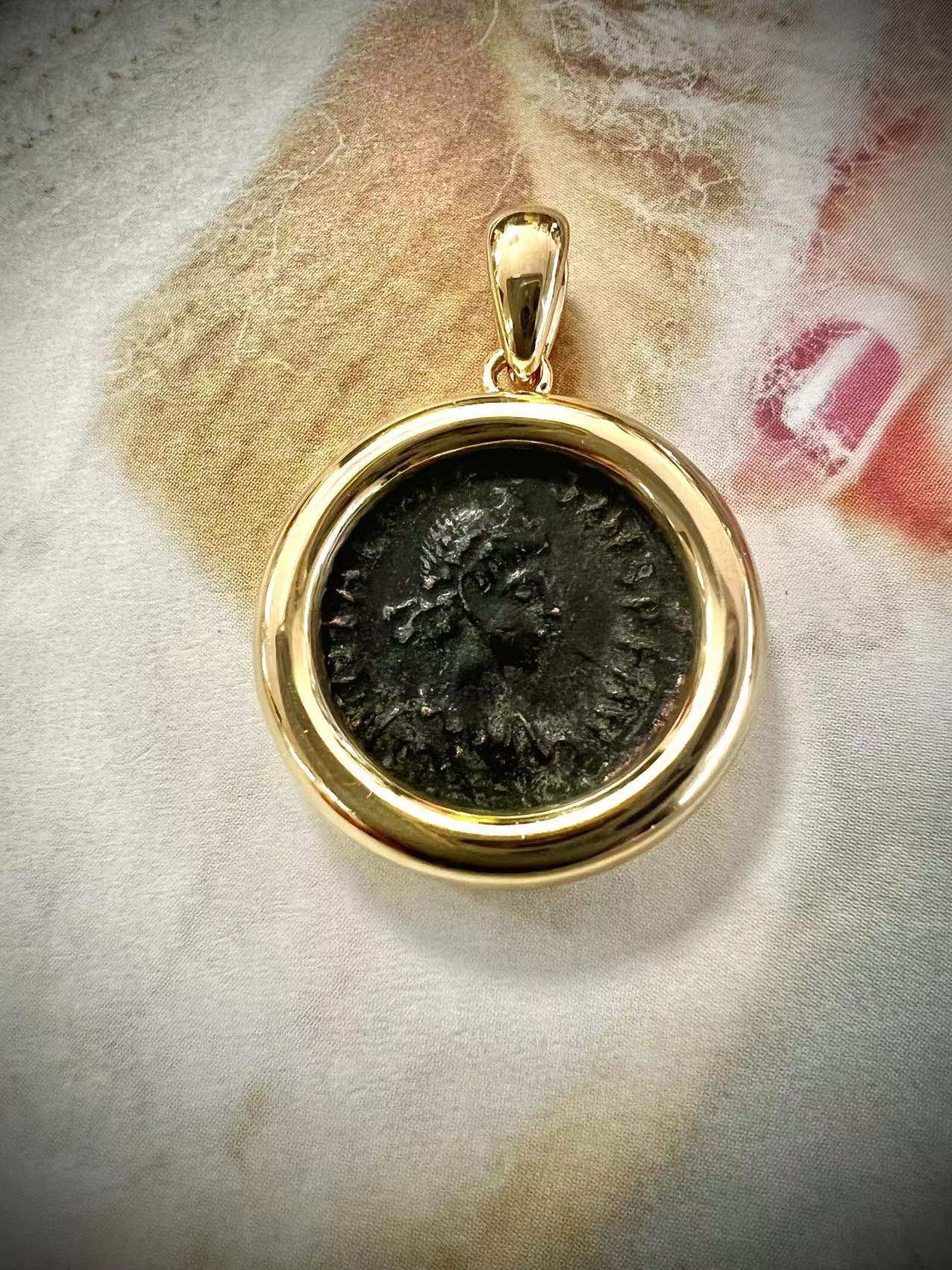 客订欣赏～罗马古币吊坠 18k金厚金镶嵌 狄奥多西一世誓愿币