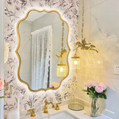 饰镜 中古梳妆台化妆镜轻奢简约卫生间异形浴室镜子挂墙装 法式 美式