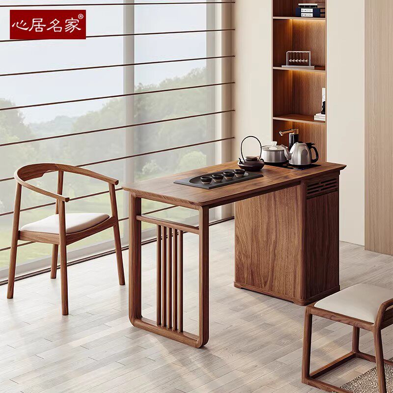 宋式美学实木茶台桌乌金木制作茶室家具一体带烧水多功能【特】