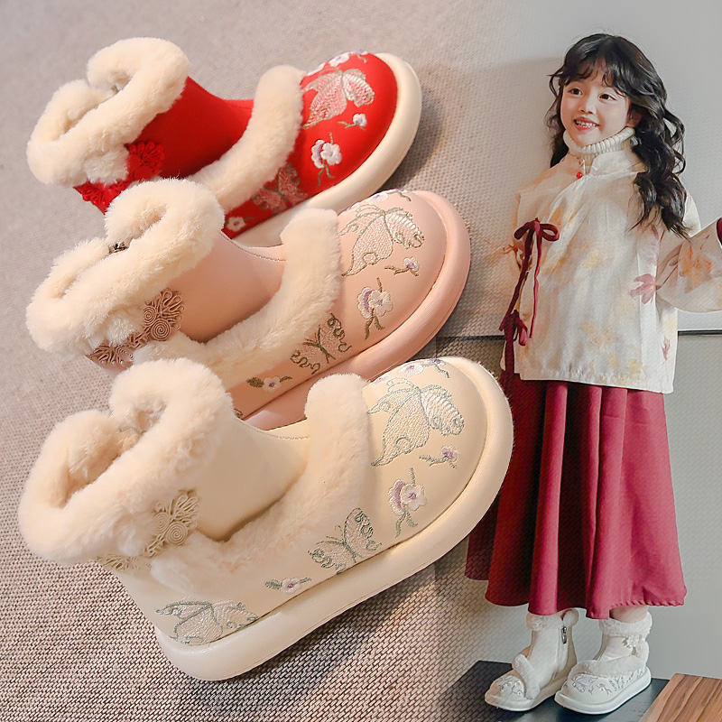 冬季新款古风汉服鞋女童雪地靴