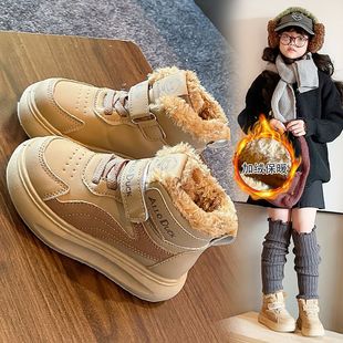 女童运动鞋加绒保暖2025新款冬季中大童大棉鞋女宝宝儿童高帮板鞋