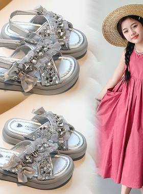 夏季新款亮片水钻女童公主凉拖鞋