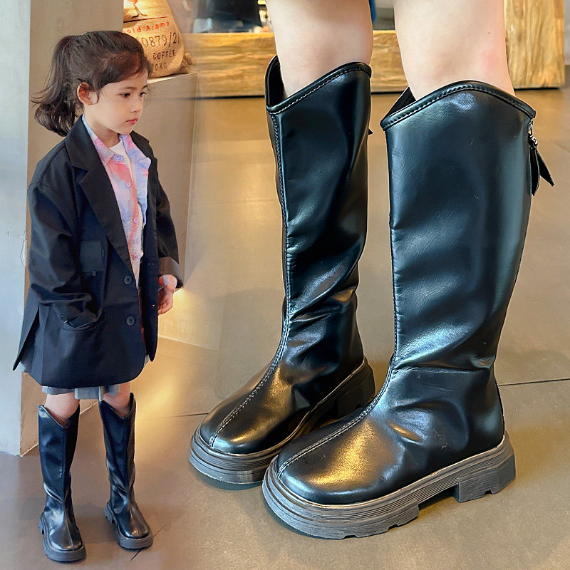 女童鞋子儿童长靴子2024秋冬新款马丁靴长筒靴小女孩公主风高筒靴