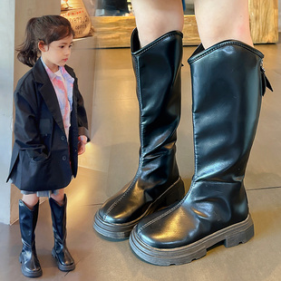 女童鞋子儿童长靴子2024秋冬新款马丁靴长筒靴小女孩公主风高筒靴