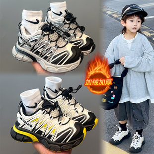 男童加绒运动鞋秋冬季新款皮面防水抗寒儿童二棉鞋保暖女童老爹鞋