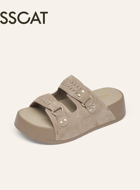 KISSCAT接吻猫女鞋2026夏季舒适休闲圆头勃肯鞋女拖鞋K76382A-51