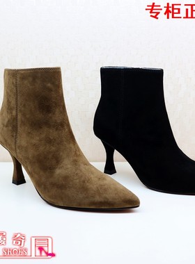 断码清仓KISSCAT接吻猫冬中细跟尖头羊反绒短筒靴KA10795-10