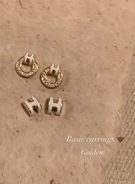 白色锆石字母耳钉女质感百搭轻奢高级感耳环无耳洞耳夹2025新款潮