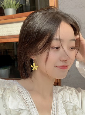 FOR YOU彩钻镂空黄色花朵耳环夏天2025新款潮网红耳夹无耳洞女