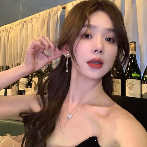 珍珠蝴蝶结流苏耳环纯银女