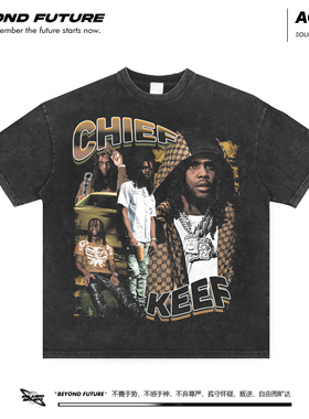Chief Keef美式嘻哈水洗夏季中性男女短袖T恤宽松潮牌打底做旧上